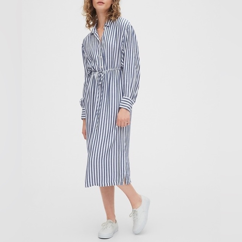 Gap stripes shirt dress blue and white long sleeve